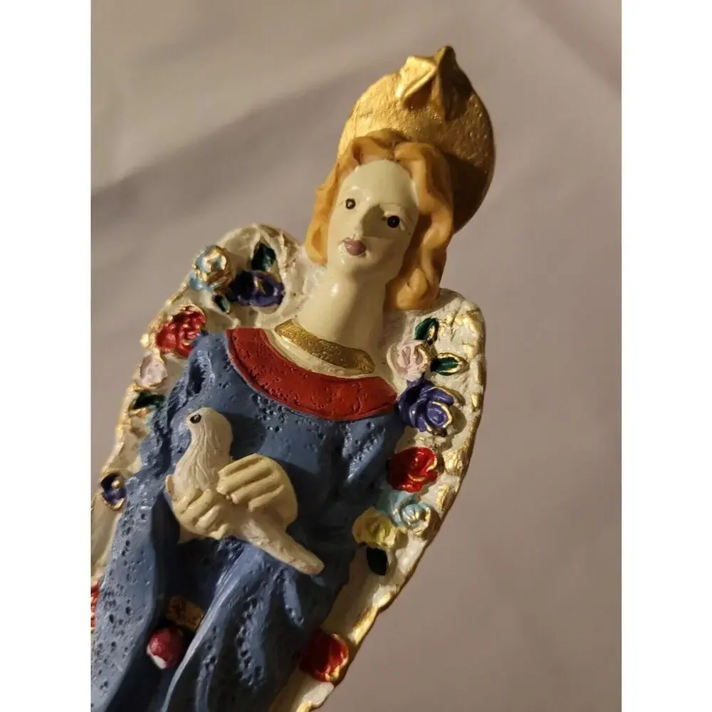 Vintage Pencil Angel Figurine Dove Blue Flower Decor Resin Rose Garden